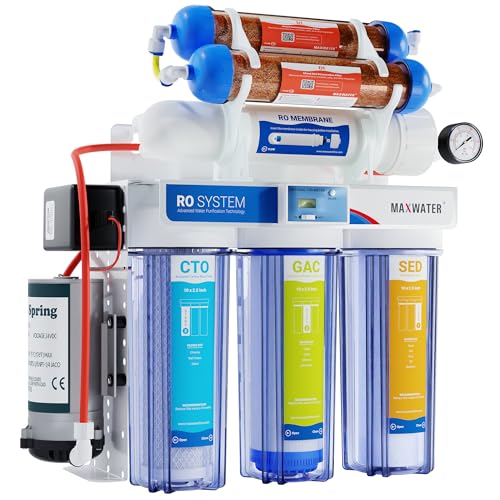 Image of Max Water 6 Stage 200 GPD (Gallon Per Day) RODI (Reverse Osmosis Deionization) Water Filtration System + Digital TDS Meter + Booster Pump for Aquarium