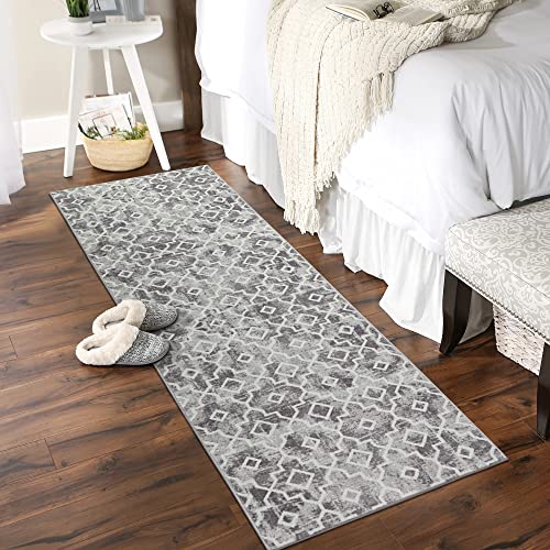 Wonnitar Moroccan Washable Runner Rug - 2X6 Kitchen Rug Runner Grey Hallway Mat Distressed Non-Slip Modern Geometric Trellis Throw Rug Soft Indoor Floor Carpet For Entryway Laundry Bedroom #TOP5