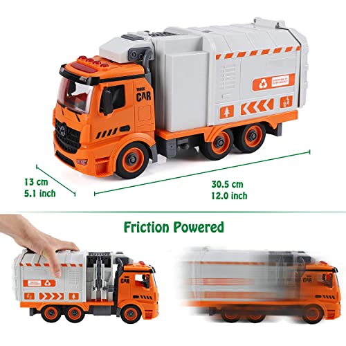 Garbage Truck Toys For Boys,Rubbish Refuse Trash Truck Diy Friction Powered Waste Management Recycling Truck Toy Set With 4 Trash Cans Toy Vehicle With Light And Sound Gifts For Boys Girls Toddlers #TOP2