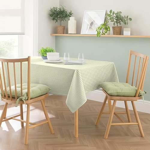 Image of Casableu Gingham Checks Light Green Table Cloth for 6 Seater Dining Table | 52x72 Inch Rectangular Table Cover | Dust-Proof, Washable Fabric | Decorative Checkered Dining Table Cover for Home