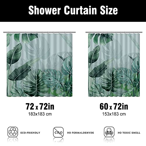 Elpluccute Tropical Shower Curtains, Palm Tree Leaves Shower Curtain Banana Monstera Leaf Botanical Shower Curtain For Bathroom With 12 Hooks,60 X 72 #TOP5