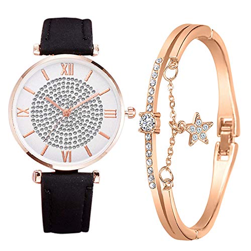 �r���v�X �r�W�l�X�r���v ���Ŏ��v �N�H�[�c���v �J�W���A�� ������� �h�� ���� Ladies Strap Inner Ring Full Diamond Dial Star Bracelet Quartz Watch Set A-176