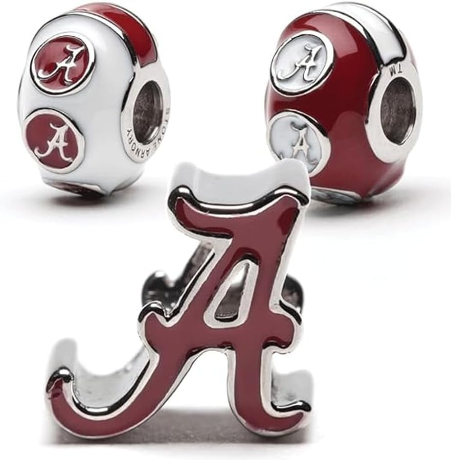 University of Alabama Bead Charm Set | Stainless Steel Alabama Charms | Set of Three Crimson Tide Charms | University of Alabama Gift | Fits Most Popular Charm Bracelets