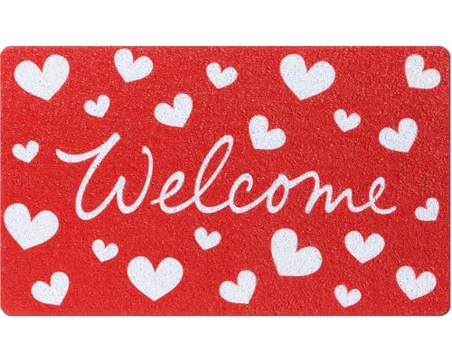 Mindsoft Welcome Doormat Romantic Heart Door Mat Rug for Front Door 18 x 30 Inch Home Indoor Outdoor Decoration