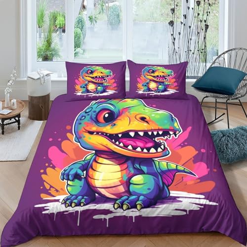 Housse de couette dinosaure 3 pièces parure de lit microfifre douce pour ado et enfant - 2