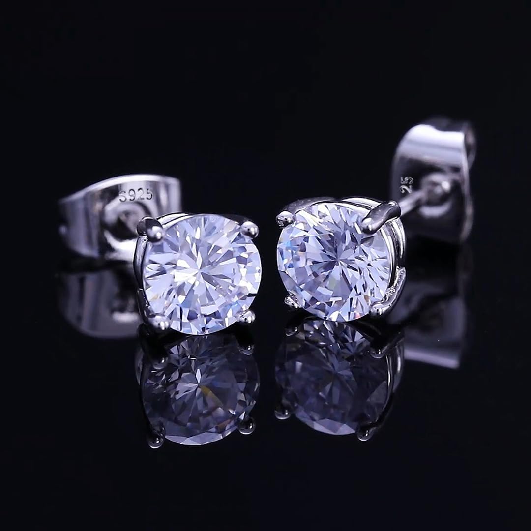 925 Sterling Silver Round Cubic Zirconia Stud Earrings 18K White Gold Plated Hypoallergenic for Sensitive Ears - Image 5