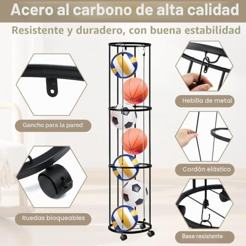 Almacenamiento de pelotas interior exterior con estante de 3 niveles 5