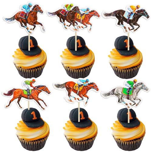 Ephlyn 36 piezas de decoración para cupcakes de caballo Derby, decoración de pastel de caballos de carreras, decoración para la rosa, palillos de dientes de Kentucky, suministros de fiesta de caballos