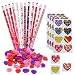 Valentine's Day Heart Party Favors Set Bulk, 36 Assorted Pencils, 36 Colorful Smiley Erasers, Valentine Funky Heart Roll of 100 Stickers, Fun Supplies and Prizes for Kids, By 4E's Novelty