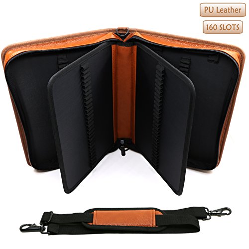 Youshares 160 Slots Pencil Case - Pu Leather Large Capacity Zipper Pen Bag With Adjustable Strap For Prismacolor Watercolor Pencils, Crayola Colored Pencils, Marco Pens And Cosmetic Brush (Brown) #TOP3