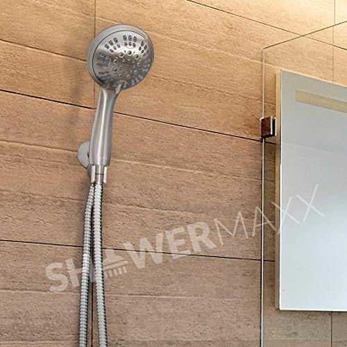 Showermaxx, Luxury Spa Series, 6 Spray Settings 4.5 Inch Hand Held Shower Head, Extra Long Stainless Steel Hose, Maxx-Imize Your Shower With Showerhead In Brushed Nickel Finish #TOP6