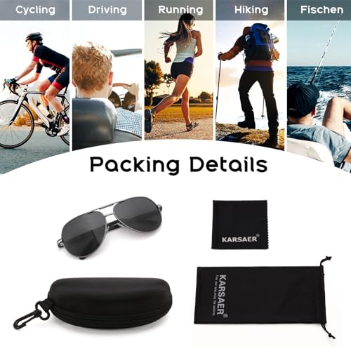 Image of Karsaer Polarized Aviator Sunglasses for Men Stylish 100% UV 400 Protected Metal Frame Style Classic Pilot Women Glasses E1376