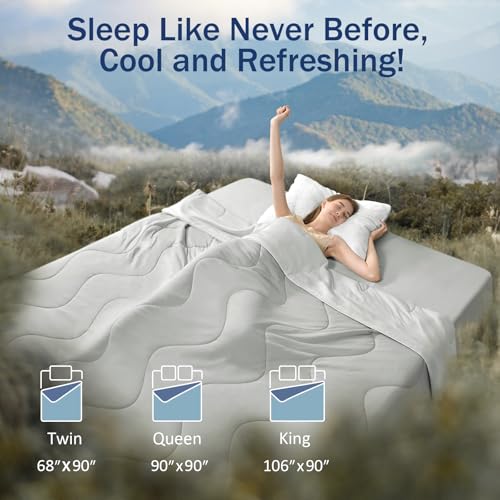 Image of Cooling Comforter for Hot Sleepers, Queen 90x90, Silver Gray | Cooling blanket feel, Q-Max >0.4 cool touch, double-sided cooling, Sorona fill, for night sweats, lightweight & breathable