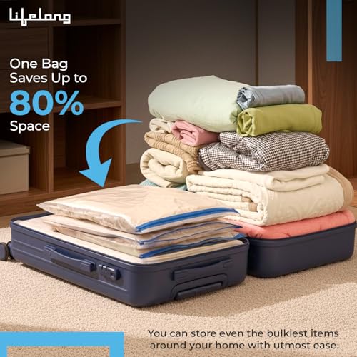 Image of Lifelong Pack of 5 Vacuum Bags for Travel | Vacuum Storage Bags with Pump, Packing & Large Storage Bags for Clothes & Other Items | Reusable Space Saver Bags for Storage |More Space to Keep Essentials