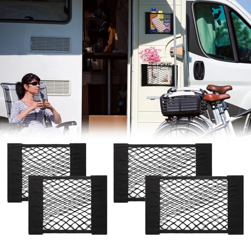PIFOOG 4Pcs Car Net Pocket Elastic Small Mesh Cargo Storage Nets Bag Organizer Wall Sticker Pouch Netting Universal for Vehicle SUV Trunk Seat RV Camper