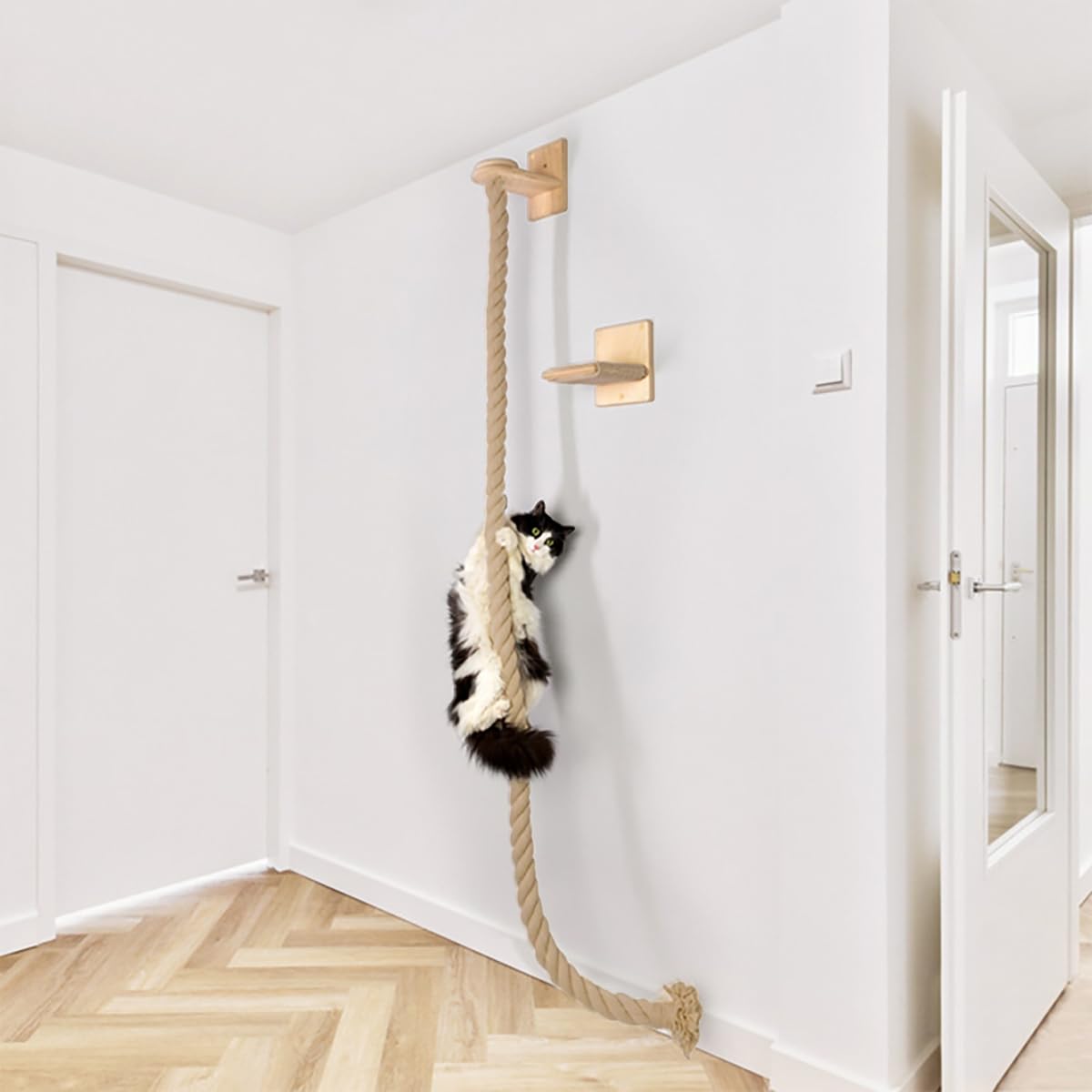 NeoStyle Cat Wall Climbing Rope,1.5m Long Cat Scratcher Rope,Jumping Platform with Thick Jute Rope,Floating Cat Wooden Climbing Furniture,Cat Rack with Tmall Cat Scratching Post (1.3m Long, Jute Rope)