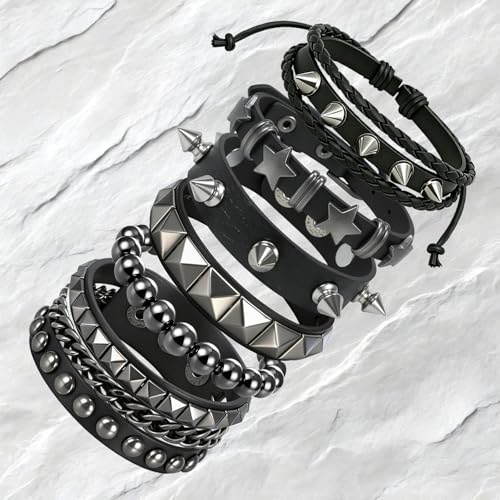Set de 6 Pulseras Punk Rock con Tachuelas Unisex miniatura 4