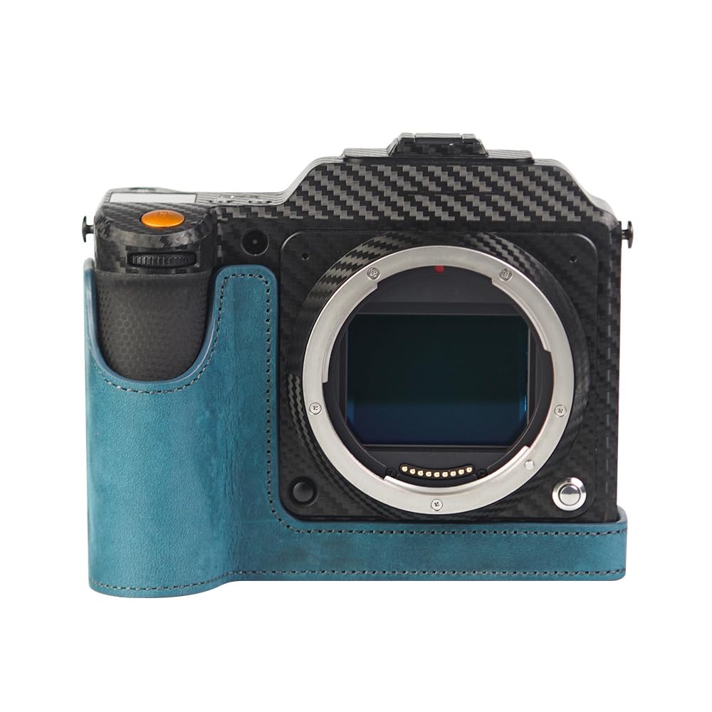 HASSELBLAD X2D 100C 専用 レトロな本革（牛革）手作りのハーフケース カメラ保護カバー コンパクト設計、三脚取り付け可能、キズ・摩耗防止 (Crazy Horse Blue)