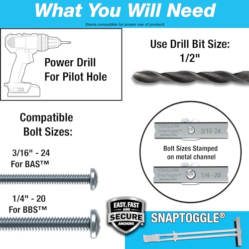 Image of TOGGLER SNAPTOGGLE BAS Toggle Anchor, 304 Stainless Steel Channel, Made in US, 3 /8 inch to 3-5 /8 inch Grip Range, For 3 /16 inch-24 UNC Fastener Size (Pack of 100)