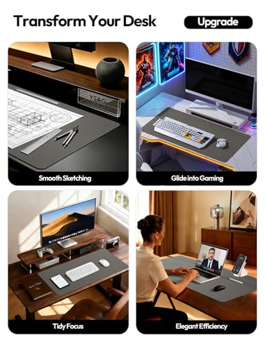 Image of YSAGi Leather Desk Protector, Office Mat, Large Mouse Mat, Non-Slip PU Leather Blotter, Laptop Desk Pad, Waterproof Writing Pad for Office and Home (Dark Grey, 47.2 inch x 23.6 inch)