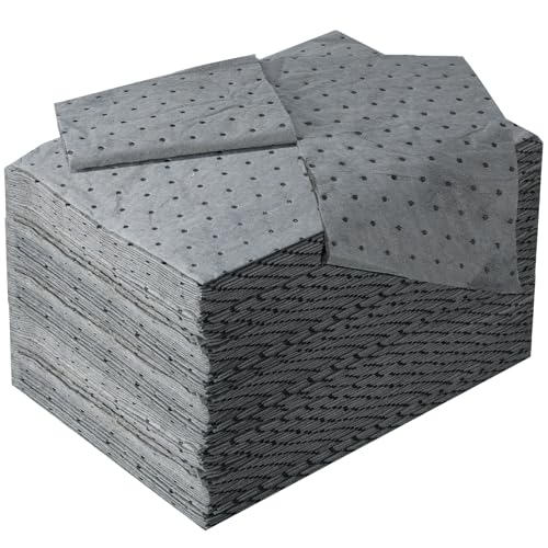 50 Pack Universal Absorbent Mat 25 x 33cm Oil Water Absorbent Pads Spill Pads General Purpose Absorbent Sheets Rapid Absorption for Oil Water-Based Liquids for Home Garage Basement
