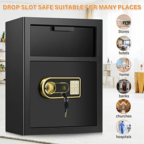 2.6 Cub Security Depository Safe Box For Business, Digital Drop Slot Safe With Anti Fish Front Drop Box And Keypad, Drop Locker Safe Box With Led Light, External Battery Box For Home Money Mail Church #TOP4