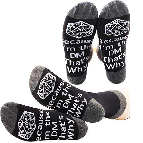 PXTIDY 2 PAIRS RPG Gaming Socks Dungeons and Dragons Gift Because I m the DM That s Why Socks D20 Dungeon Dragons Gaming Gift RPG Game Dungeon Master Gift (2pairs set)