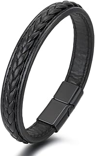 Men's Bracelet Genuine Leather Fashion Braided Magnetic Clasp Wristband, Lightweight and Comfortable Design, Luxury Men's Accessory for Daily Wear and Gift
