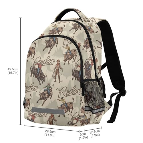 Cowboys Pattern West with Bulls Backpack Lightweight Travel School Backpack Laptop Notebook Tablet School Bag Stylish Casual Daypack with Reflective Stripes3