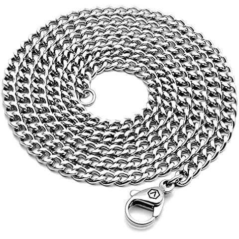 VENICEBEE® Best Stainless Steel Chain Necklace 24" Medical Grade 316L Surgical Metal Curb Cuban Link 24 inch long, 3.3mm width, Velvet Pouch Gift, HYPOALLERGENIC LEAD-FREE METAL Cover