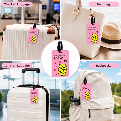 Image of Storite Pack of 2 Luggage Tags with Black Silicon Strap (Light Pink)
