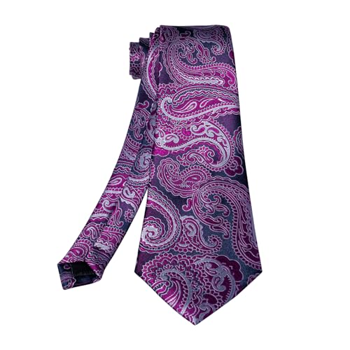 Image of 5PCS Mens Silk Designer Tie, Pocket Square, Cufflinks, Drilled Tie Ring and Lapel Pin Set for Wedding Groom Party