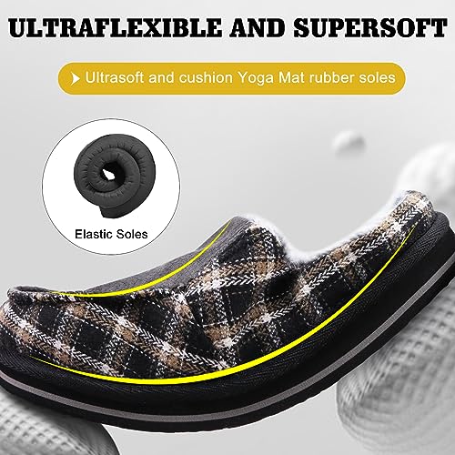 Image of ONCAI Mens Clog Slippers with Arch Support Stripe Faux Fur Cotton-Blend High-Density Memory Foam Warm House Slippers Slip-on Indoor Outdoor Rubber Sole Size 7-16