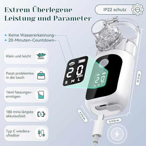 Inhalationsgerät, Leiser Inhaliergerät für Erwachsene Kinder, USB-C-Aufladbarer Tragbarer Inhalator mit Einstellbarem Sprühstärke… – Ansicht 4
