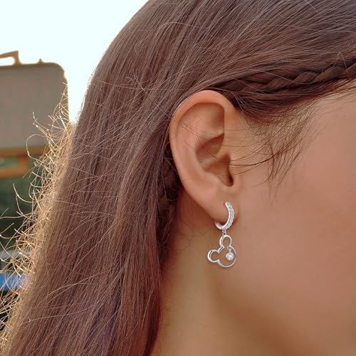 Mouse Earrings for Women Sterling Silver White Gold Mouse Dangle Hoop Earrings Sparkling CZ Lucky Cute Mini Earrings Animal Fashion Hypoallergenic Princess Jewelry Gifts for Daughter Birthday4