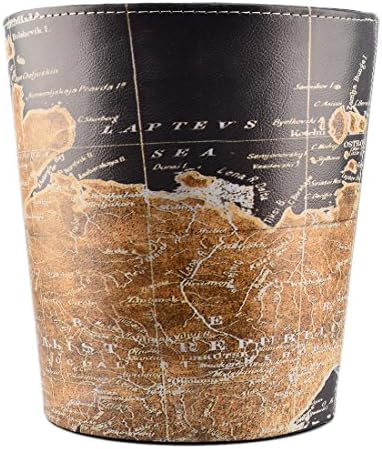 Wastebasket, GTKRTU PU Leather European Style Retro Trash Can Waste Paper Basket Waste Can Wastebin Dustbin Garbage Bin Without Lid - Map Pattern