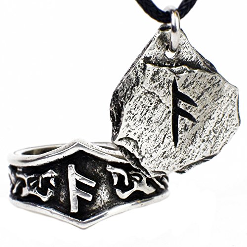 Unisex Pendente Rune in peltro e anello runico