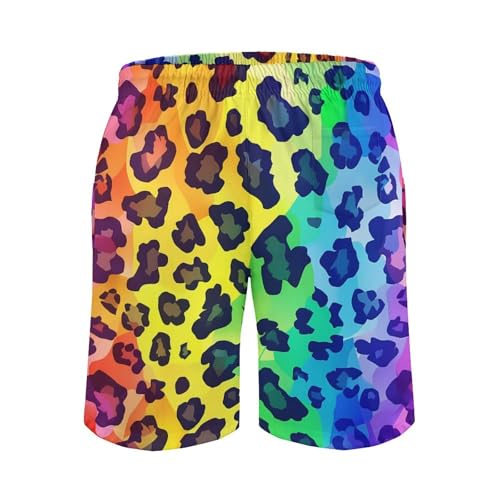 Rainbow Leopard Print Men's Swim Trunks Breathable Bathing Suit Swimming Board Shorts Hawaiian Beach Swimwear2