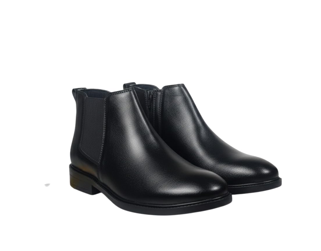 minway Men's Ankle Boot, Black, Round Toe, Ankle Height, Flat Heel, Leather Sole-picture-27