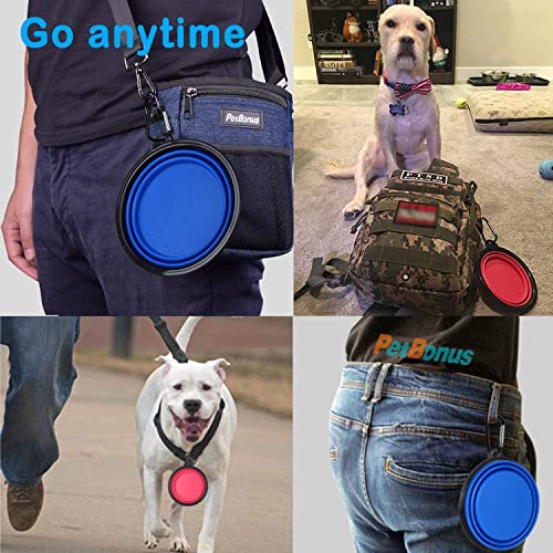 Image of PetBonus 2-Pack Large Silicone Collapsible Dog Bowl (4 Cups,34oz), BPA Free and Dishwasher Safe, Portable Foldable Travel Bowl, Food and Water Bowls for Dogs and Cats - 2-Color Carabiners Per Set