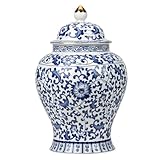 Tarros de jengibre para decoración del hogar, tarros de jengibre decorativos de cerámica azul y blanco con tapa, jarrones de porcelana decoración para mesa, sala de estar, estantería, tarro