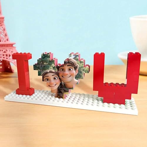 Miniatura 17 de Bloque de fotos de ladrillo de construcción personalizado con texto en inglés "I Love You", imagen en forma de corazón, decoración romántica, día