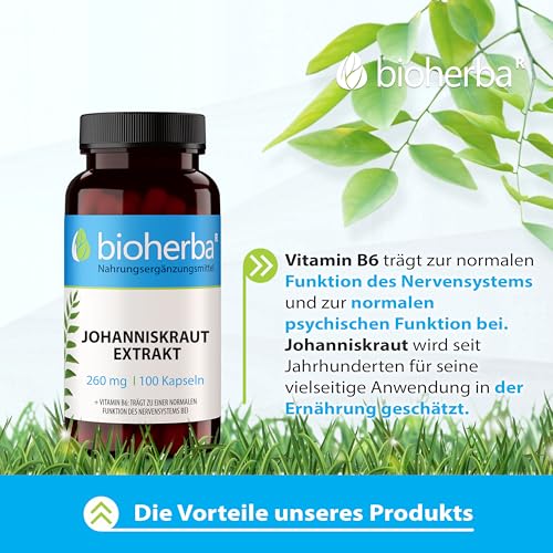 Johanniskraut Kapseln – 200 Stück mit 260 mg pflanzlicher Komplex mit Vitamin B6 von BIOHERBA PZN 17191352