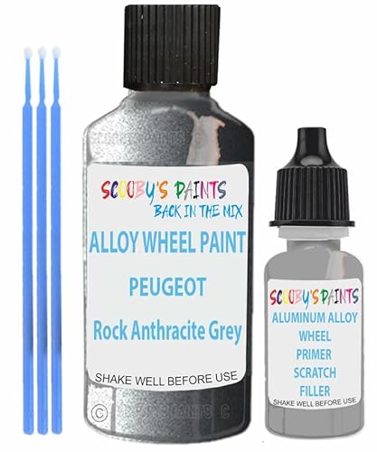 Scoobys Paints Back In The Mix Rock Anthracite Grey Alloy Wheel Repair Touch Up Paint Compatible With Peugeot Rims Curbing Scratch Stone Chip With Anti Rust Grey Primer