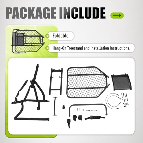Gelacie 25.7X31.4“ Hang On Hanging TreeStand for Hunting, Lock On Tree Stand for Climbe, Powder Coated Steel, Black, 300 LBS Capacity with Seat & Secure Strap