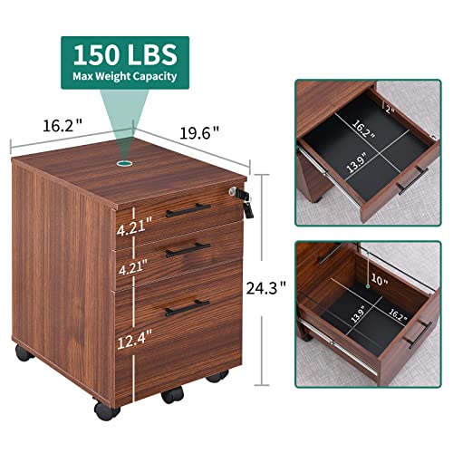 Yitahome 3 Drawer Mobile File Cabinet With Lock,Fully Assembled Except Casters & Handles, Office Cabinet With Wheels,Wood Filing Cabinet For Home Office Fits Letter Size (Red) #TOP2