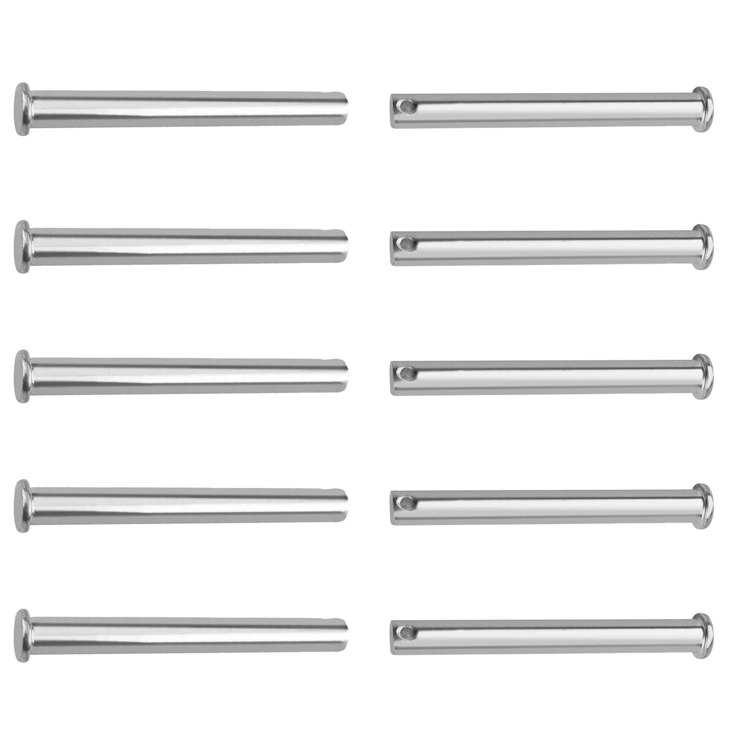 Yinpecly Flat Head Single Hole Clevis Pins 10mm x 55mm(DxH) 304 Stainless Steel Shaft Fastener Silver 10PCS