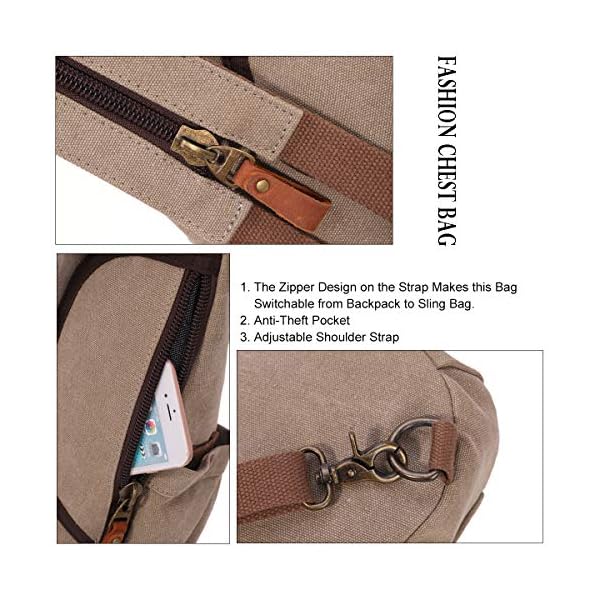 Canvas Sling Bag - Small Crossbody Backpack Shoulder Casual Daypack Rucksack for Men Women Outdoor Cycling Hiking Travel - Image 5