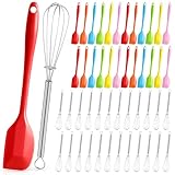 Baderke 24 Set Small Wire Whisk and Silicone Spatula Set Bulk for Cooking 7 Inch Mini Whisks Spatula Non Stick Flexible Kitchen Baking Tool Cookware for Cooking Party Favors Gift Supplies