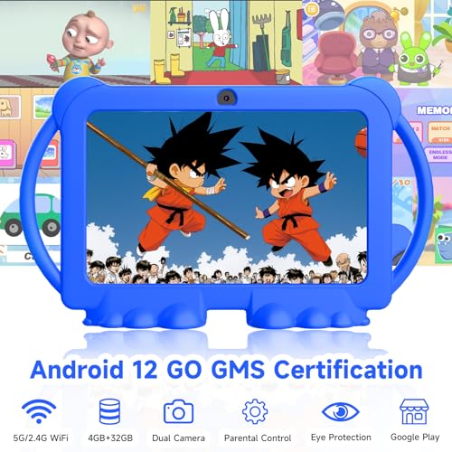 Image of 2025 Kids Tablet, Android 12 Tablet for Kids 7 Inch, 4+32GB ROM (1TB Expansion), Child with Parental Controls, BT, WiFi, Dual Camera, Shockproof Case